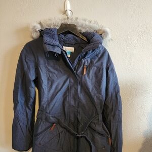 Columbia Dark Blue Ski Jacket with Faux Fur Hood